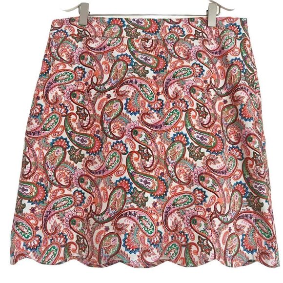 Talbots Paisley A Line Skirt w/ Scallop Hem Orange Pink Blue Green - Picture 1 of 4